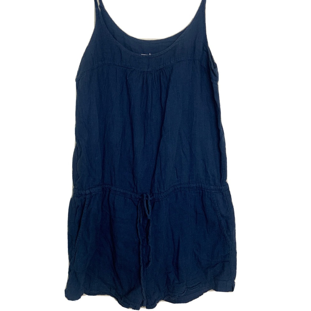 Sundry Navy Blue Cotton Gauze Romper Size 1 Adjustable Strap Drawstring Waist